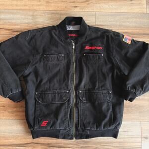 Vintage Snap On Tools Canvas Work Jacket Quilted Mechanic Black Mens XL
